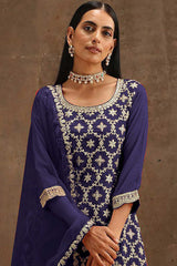 Navy Blue Georgette Embroidered Palazzo Suit