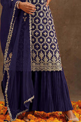 Navy Blue Georgette Embroidered Palazzo Suit