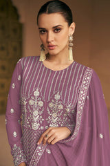 Mauve Faux Georgette Embroidered Anarkali Suit