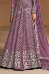 Mauve Faux Georgette Embroidered Anarkali Suit