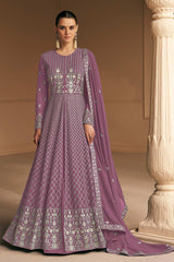 Mauve Faux Georgette Embroidered Anarkali Suit