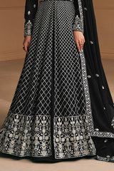 Black Faux Georgette Embroidered Anarkali Suit