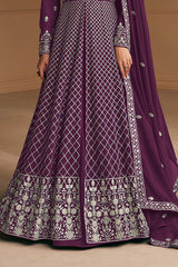 Purple Faux Georgette Embroidered Anarkali Suit