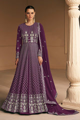 Purple Faux Georgette Embroidered Anarkali Suit