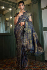 Navy Blue Art Silk Zari Saree