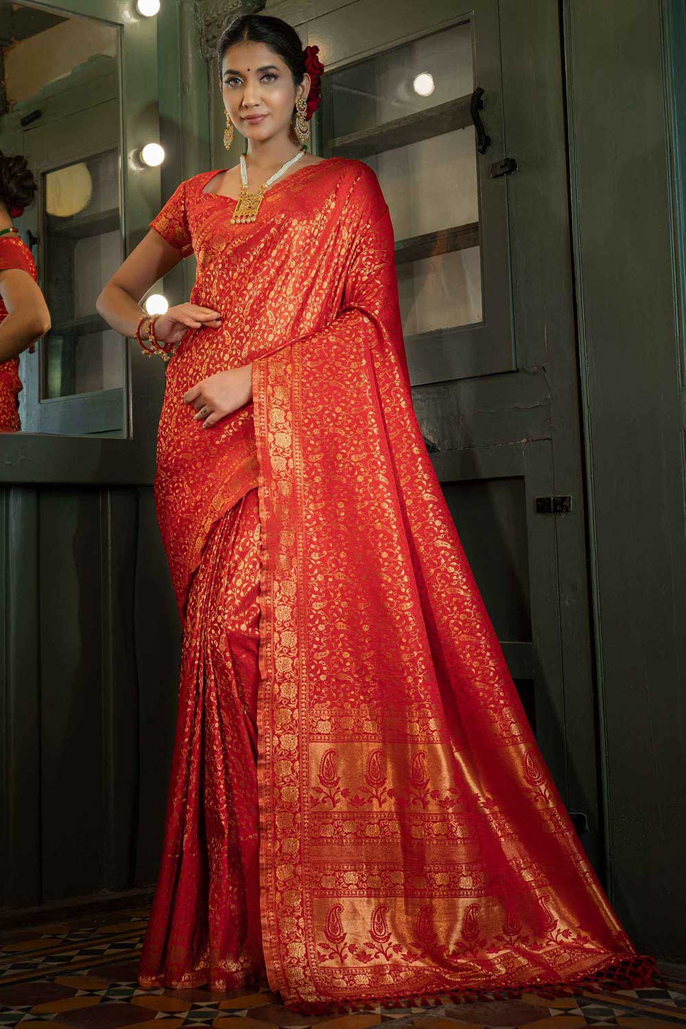 Red Art Silk Zari Saree