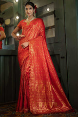 Red Art Silk Zari Saree