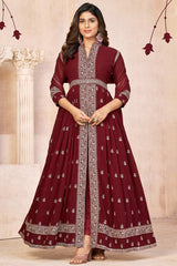 Maroon Heavy Georgette Embroidered Salwar Suit