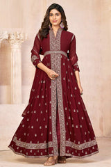 Maroon Heavy Georgette Embroidered Salwar Suit