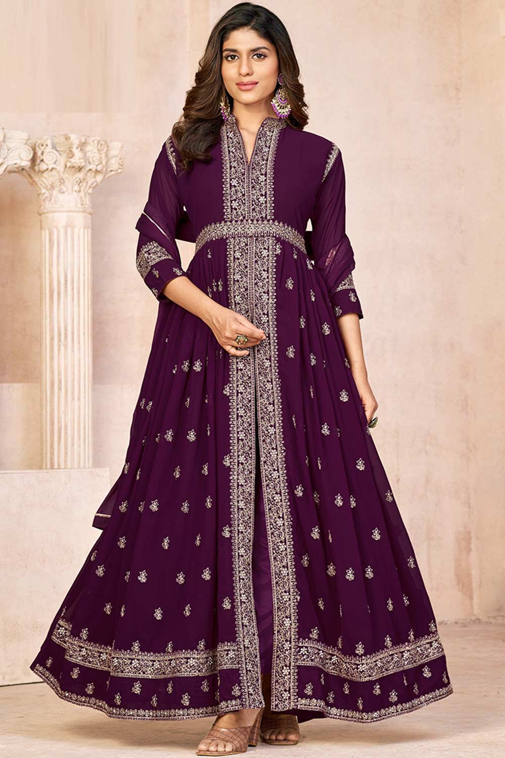 Purple Heavy Georgette Embroidered Salwar Suit