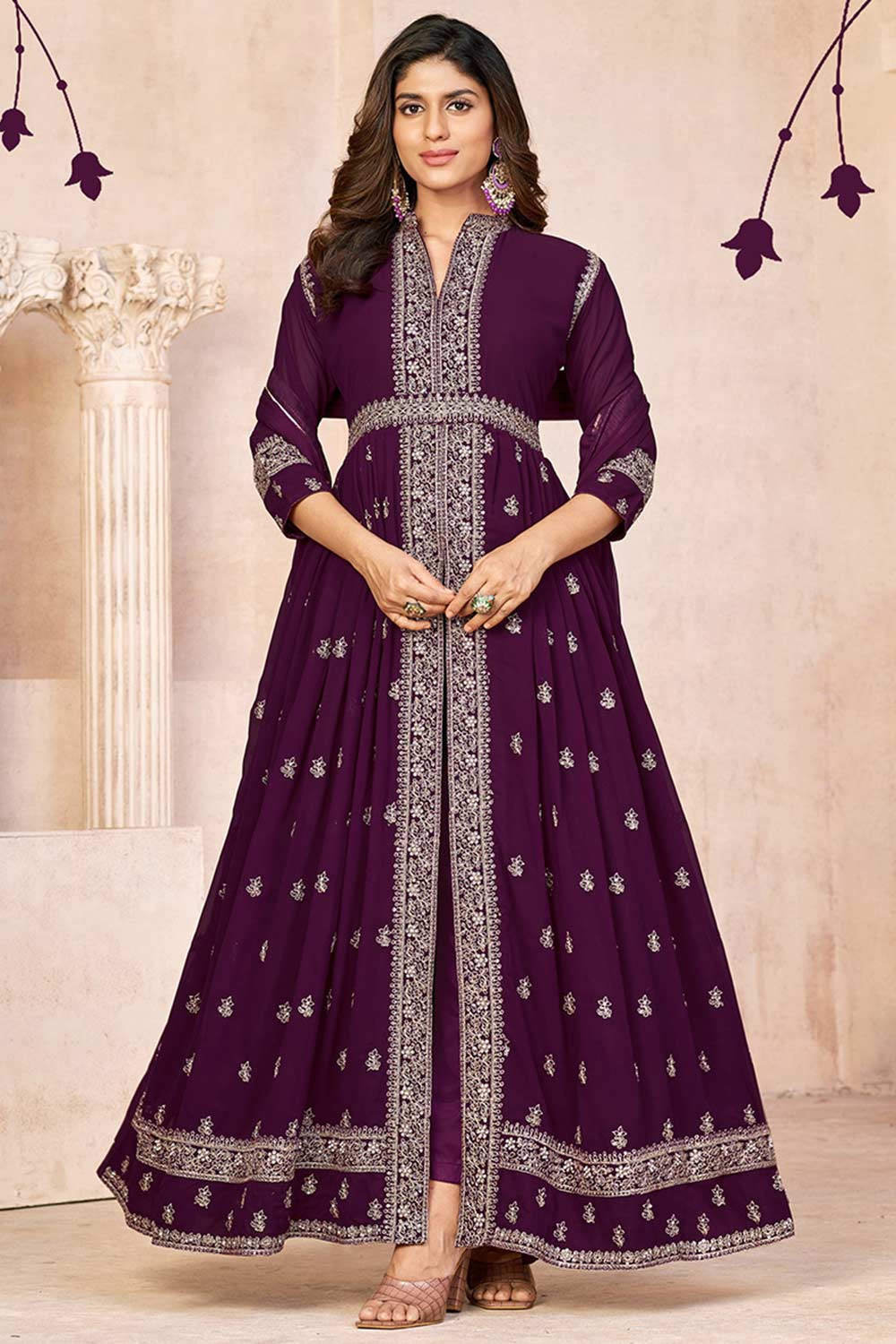 Purple Heavy Georgette Embroidered Salwar Suit