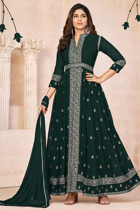 Green Heavy Georgette Embroidered Salwar Suit