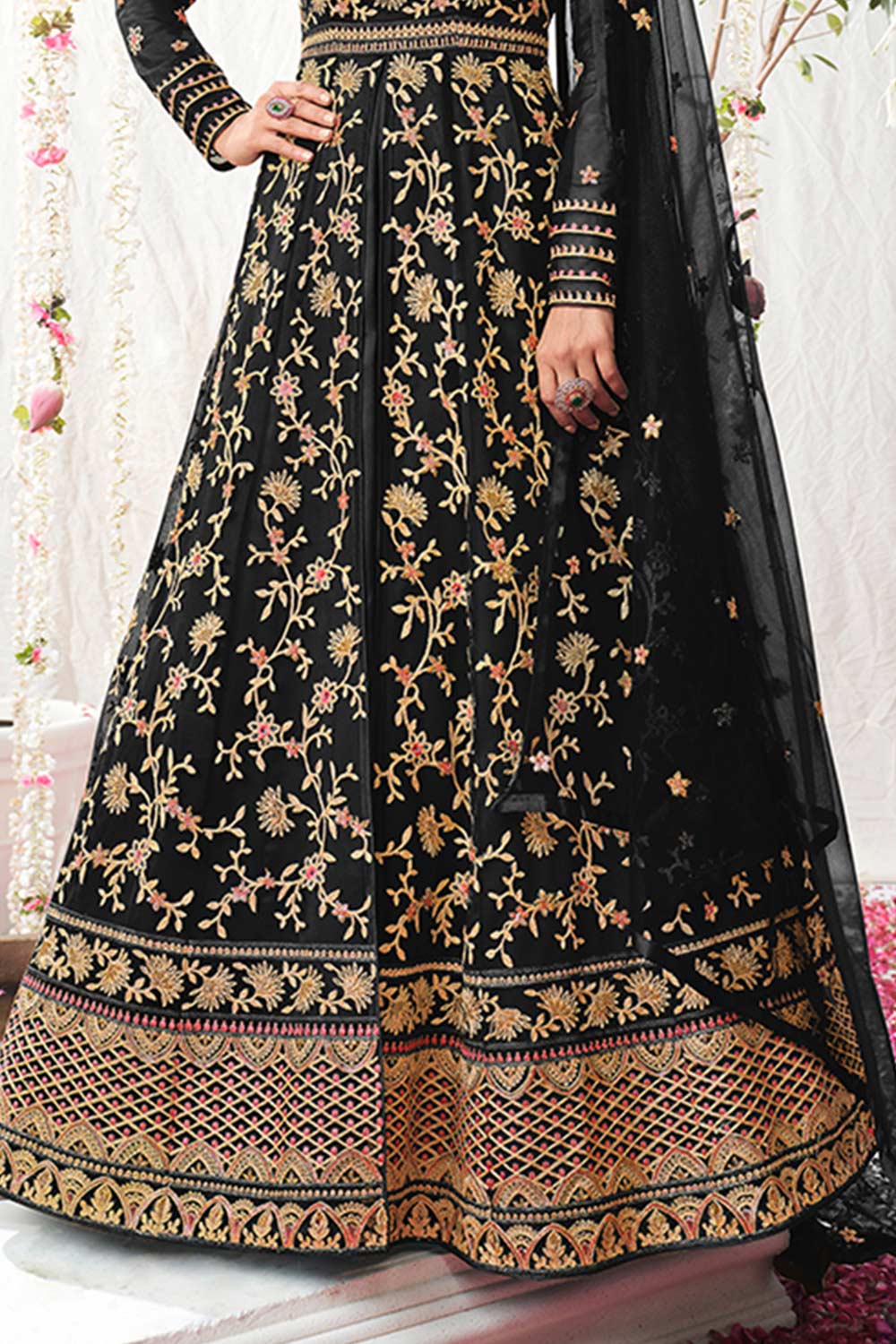 Black Soft Net Embroidered Wedding Dress