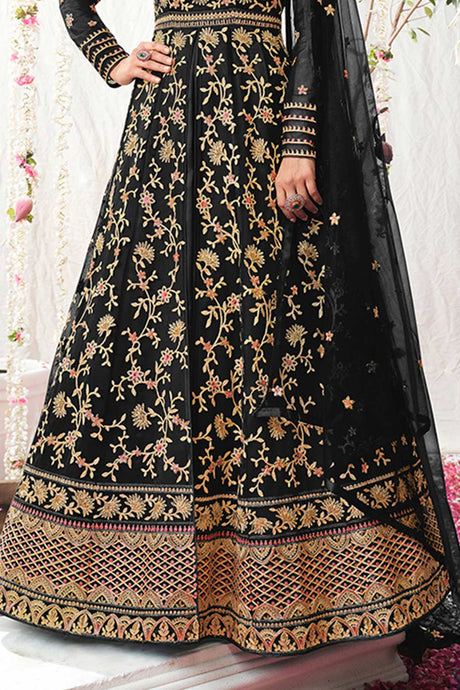 Black Soft Net Embroidered Wedding Dress