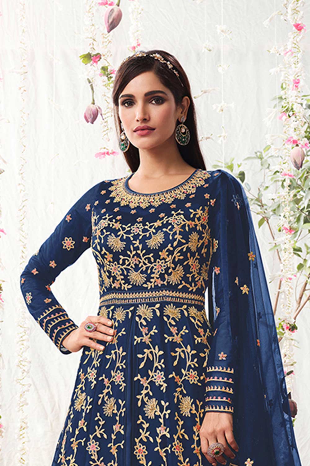 Navy Blue Soft Net Embroidered Wedding Dress