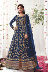 Navy Blue Soft Net Embroidered Wedding Dress