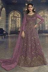 Mauve Soft Net Embroidered Designer Suit