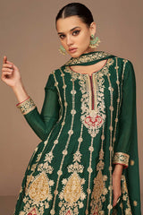 Dark Green Chinon Silk Embroidered Party Wear Suit