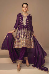 Purple Chinon Silk Embroidered Party Wear Suit