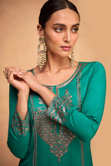 Teal Green Silk Embroidered Salwar Suit