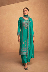 Teal Green Silk Embroidered Salwar Suit