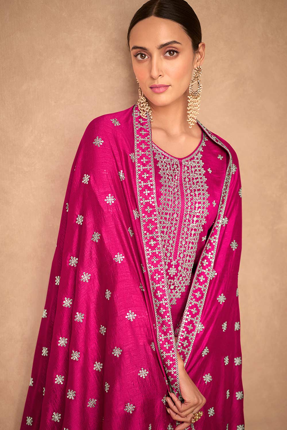 Magenta Silk Embroidered Salwar Suit