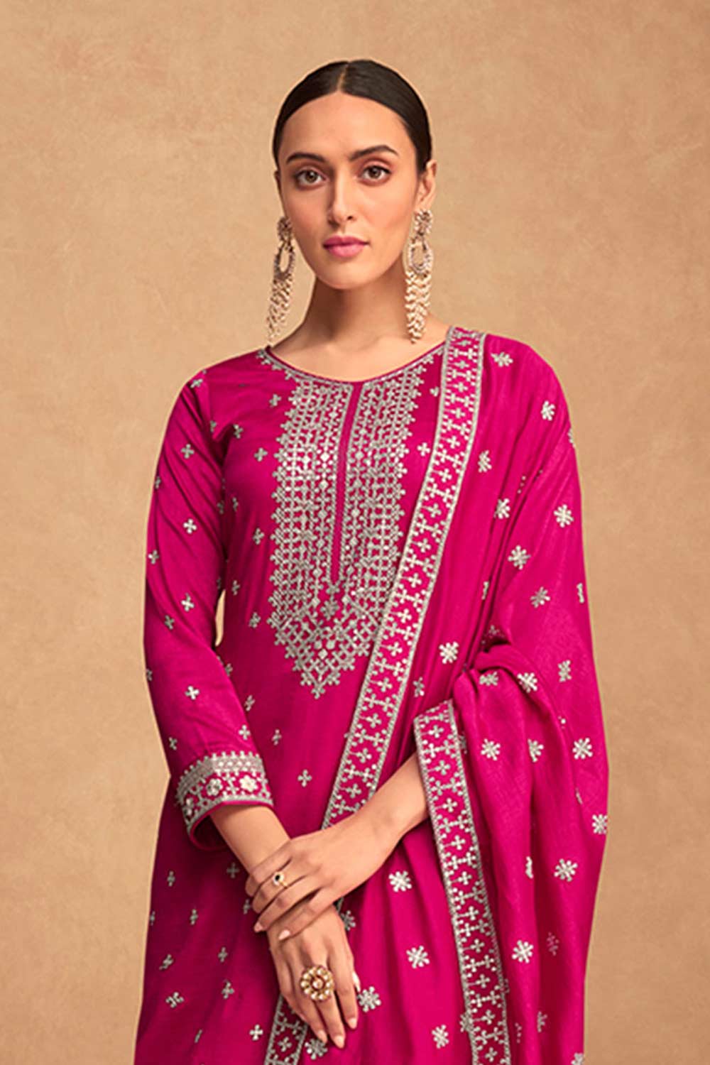 Magenta Silk Embroidered Salwar Suit