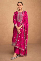 Magenta Silk Embroidered Salwar Suit