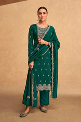 Dark Green Silk Embroidered Salwar Suit