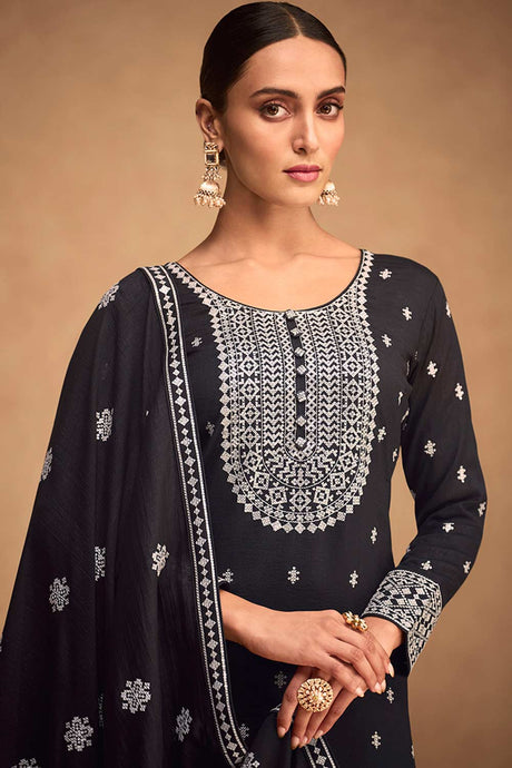 Black Silk Embroidered Salwar Suit