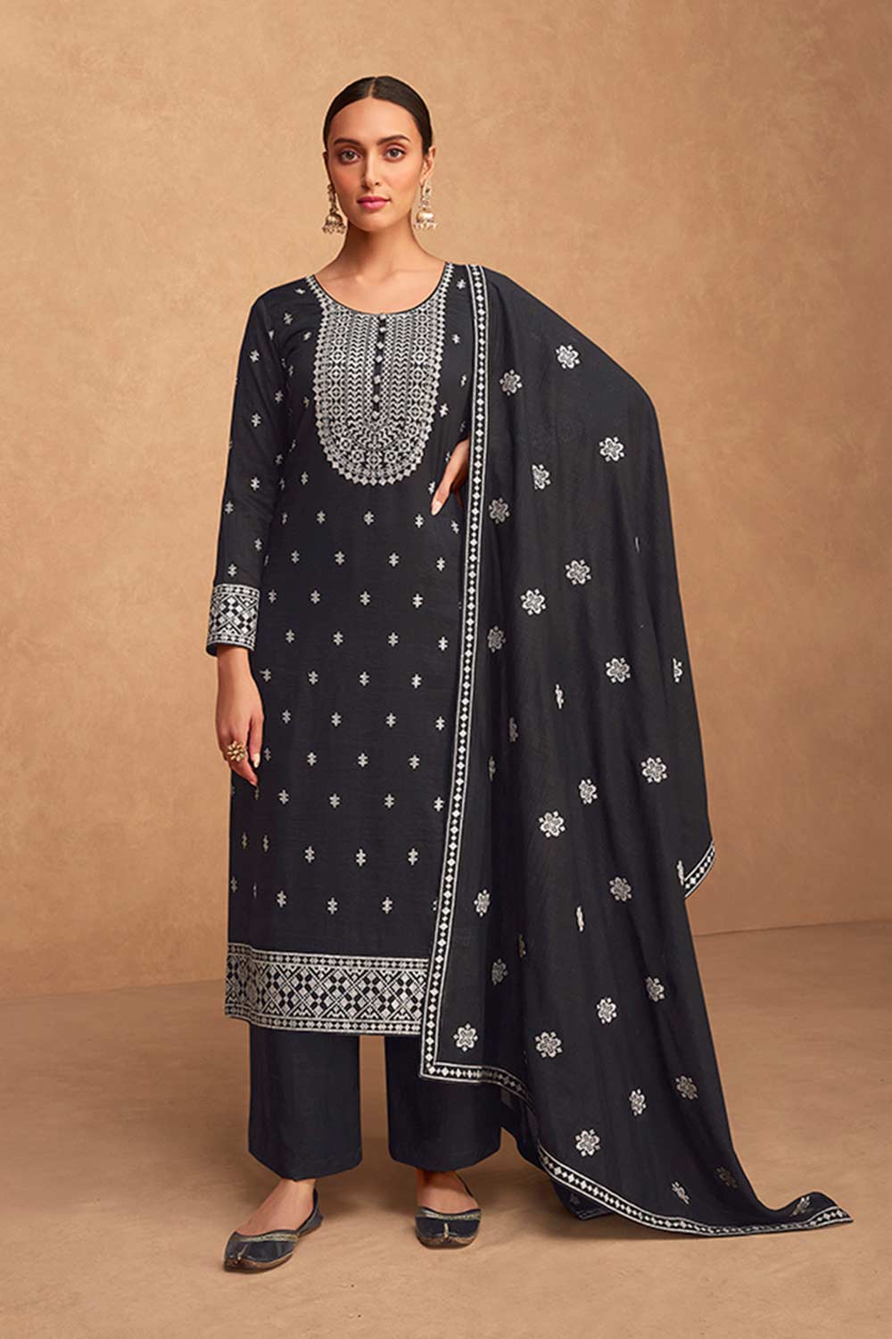 Black Silk Embroidered Salwar Suit