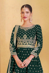 Dark Green Georgette Embroidered Sharara Suit