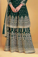 Dark Green Georgette Embroidered Sharara Suit