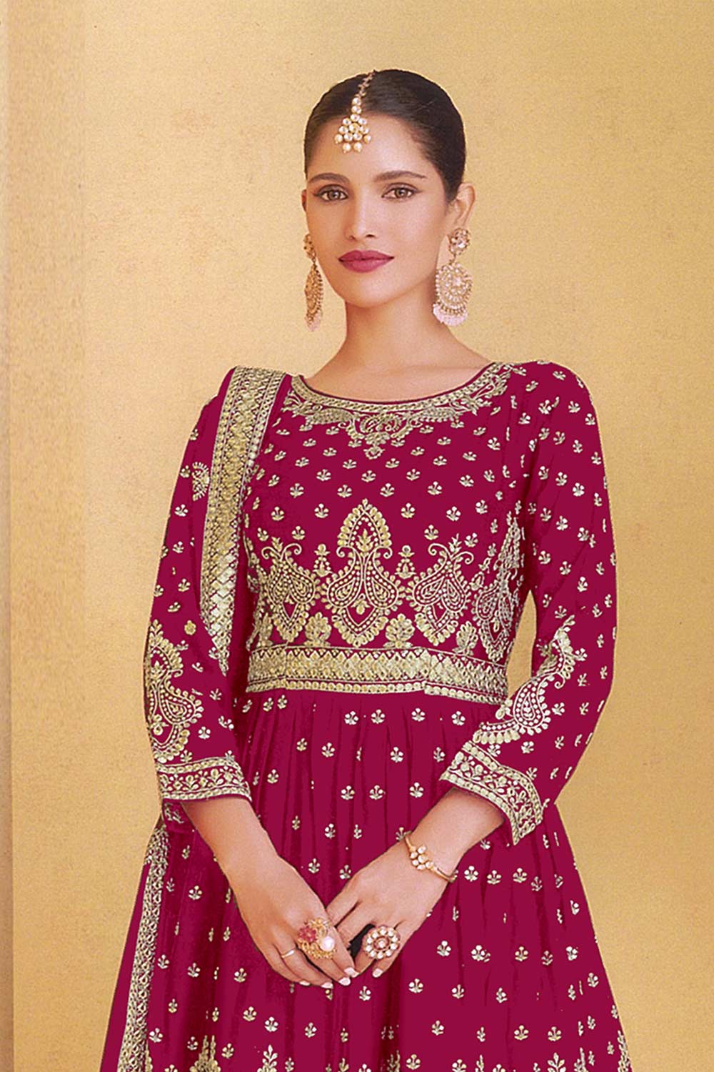 Maroon Georgette Embroidered Sharara Suit