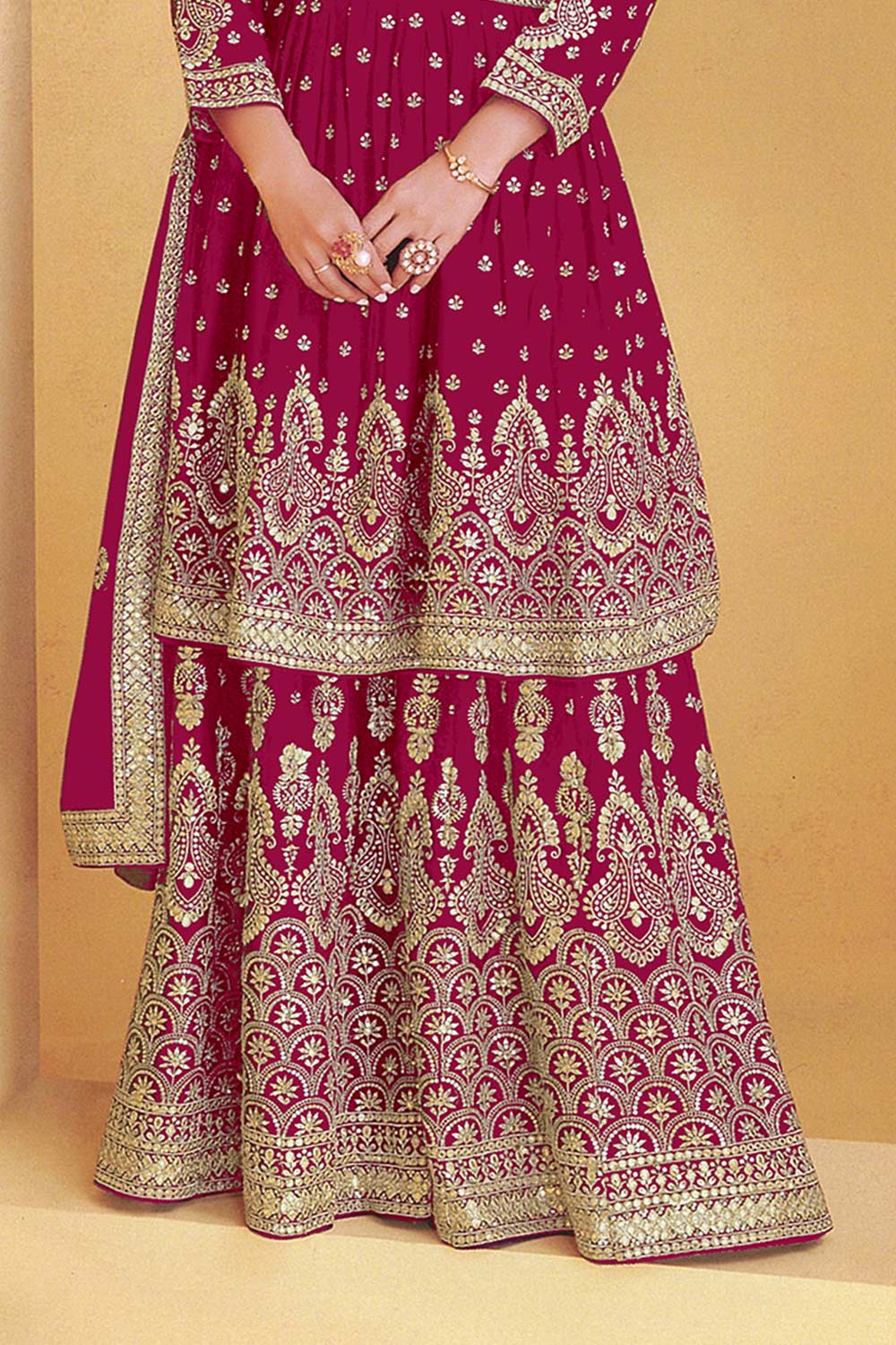 Maroon Georgette Embroidered Sharara Suit