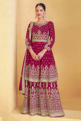 Maroon Georgette Embroidered Sharara Suit