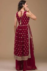 Maroon Georgette Embroidered Palazzo Suit