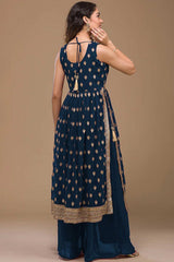 Navy Blue Georgette Embroidered Palazzo Suit