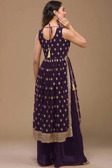 Violet Georgette Embroidered Palazzo Suit