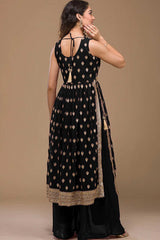 Black Georgette Embroidered Palazzo Suit