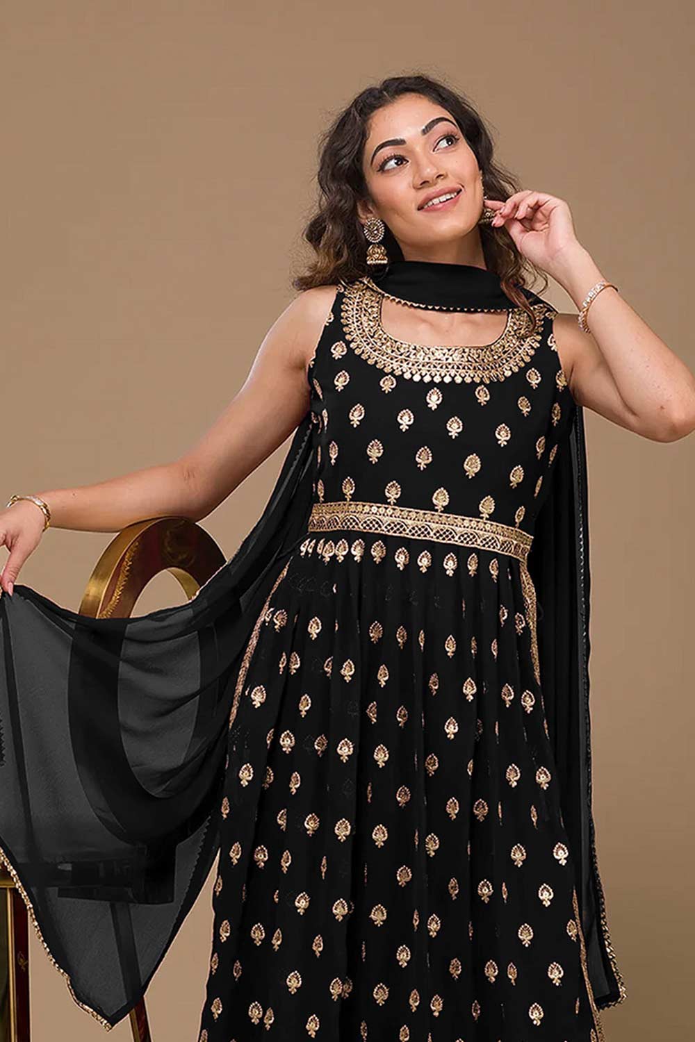 Black Georgette Embroidered Palazzo Suit