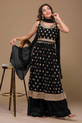 Black Georgette Embroidered Palazzo Suit