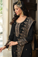 Black Georgette Embroidered Palazzo Suit