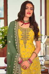 Yellow Embroidered Faux Georgette Designer Palazzo Suit