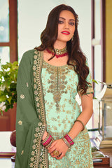 Sea Green Embroidered Faux Georgette Designer Palazzo Suit