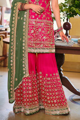 Pink Embroidered Faux Georgette Designer Palazzo Suit