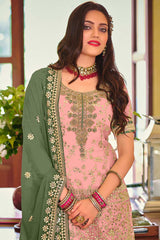 Baby Pink Embroidered Faux Georgette Designer Palazzo Suit