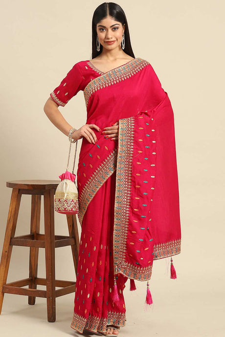 Buy Pink Art Silk Embroidered Embroidered Saree Online