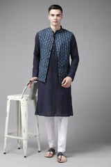 Buy Men's Blue Pure Cotton Printed Nehru Jacket Online