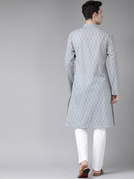 Buy Men's Grey Cotton Abstract Print Straight Kurta Online - Back
